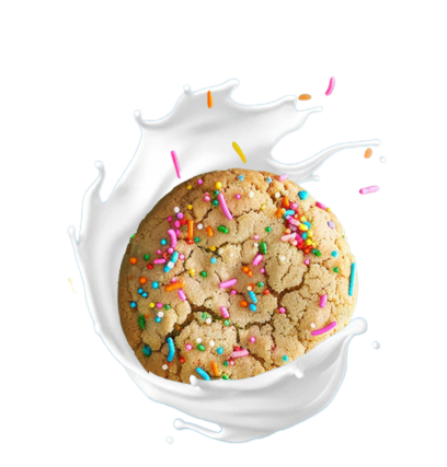 Crave Results with Alicia Bruno sugar cookie with sprinkles surrounded by milk splash